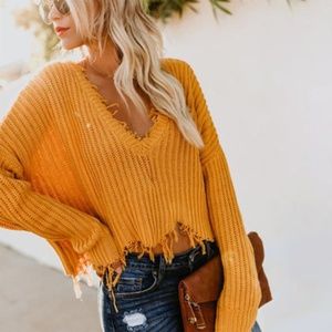 Tainted Love Distressed Sweater Mustard Sm VICI